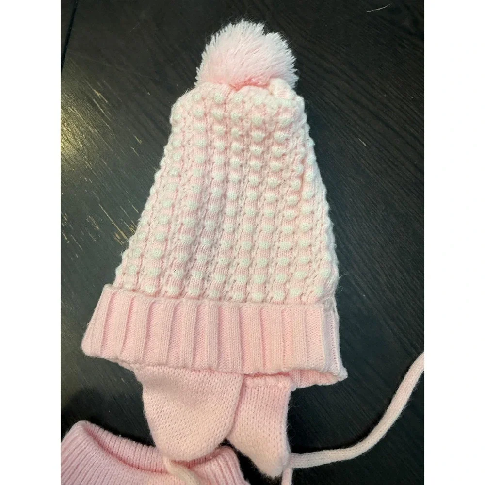 Vintage Tiny‎ Tots Original Pink White Bunny Popcorn Knit Sweater Pants Hat Set